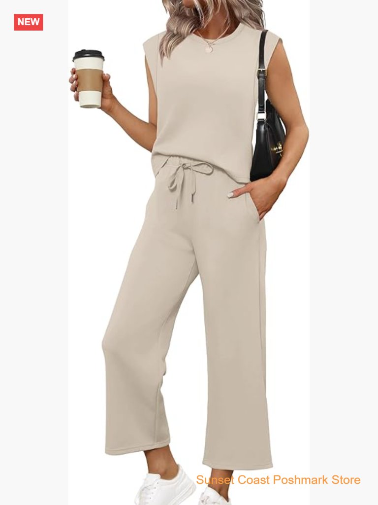 Two Piece Sets For Women Casual Travel Vacation Outfits Summer Wide Leg Crop